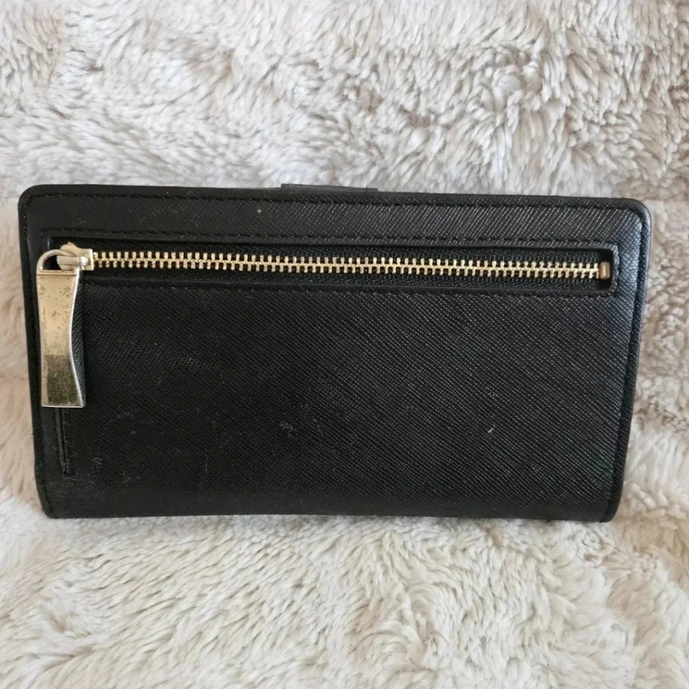 Kate Spade New York Black Pebbled Leather Card Holder Wallet Genuine 6.5”x3.5” - Picture 3 of 4